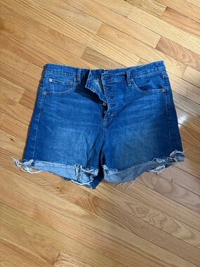 GAP Distressed Button-Fly Denim Shorts - Blue
